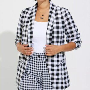 Studio by TORRID Plus Size 3X Classic Shawl Collar Plaid Open Blazer with Pocket